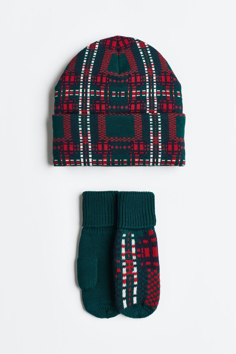 

Комплект из 2 предметов жаккардовой вязки H&M Plaid, темно-зеленый