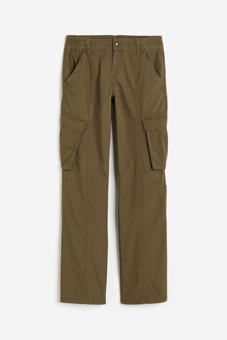 Холщовые брюки-карго H&M, темный хаки