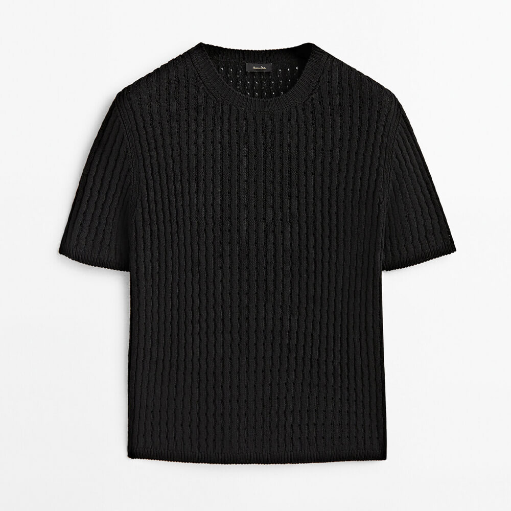 

Перфорированный свитер с короткими рукавами Massimo Dutti, черный