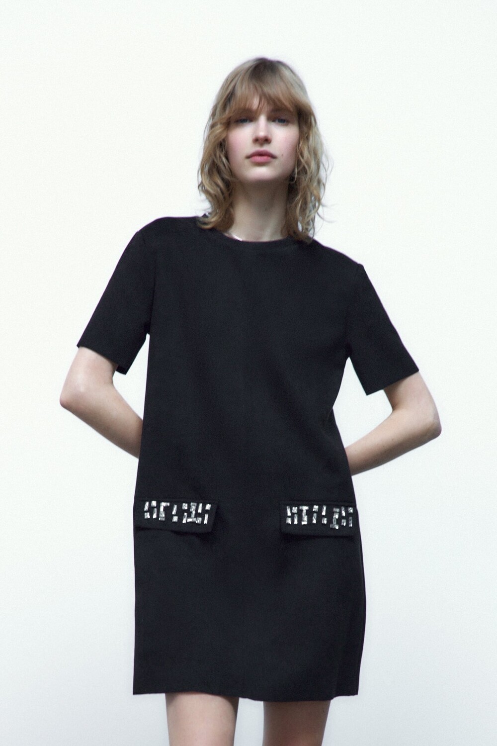 

Платье из искусственной замши со стразами ZARA, черный