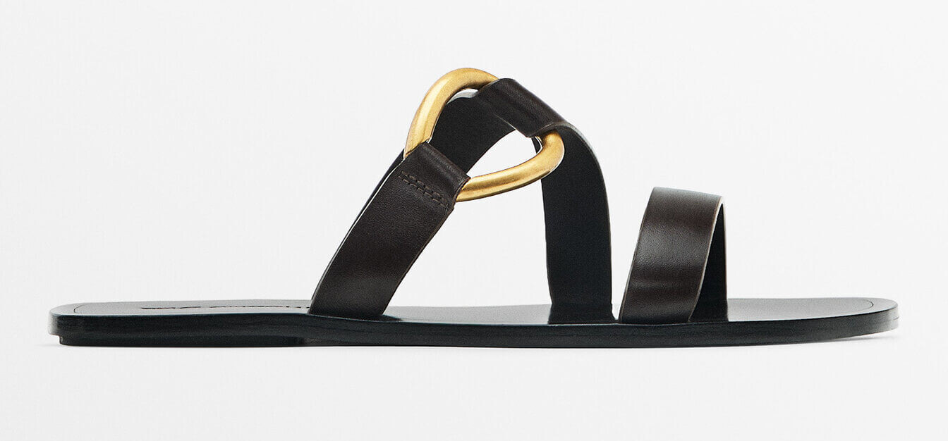 

Сандалии Massimo Dutti Flat Slider With Metal Ring Detail, темно-коричневый