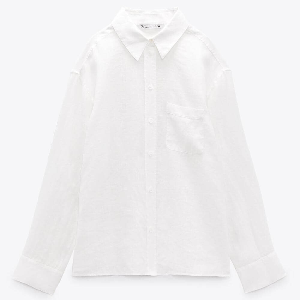 Рубашка Zara Linen Pocket, светло-бежевый
