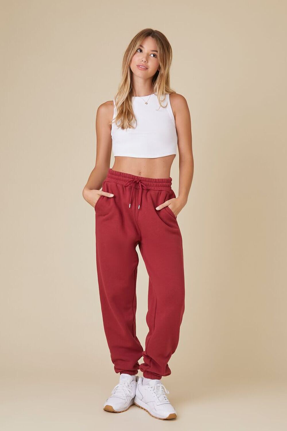 

Униформные флисовые джоггеры на шнурке Forever 21, бордовый, Красный