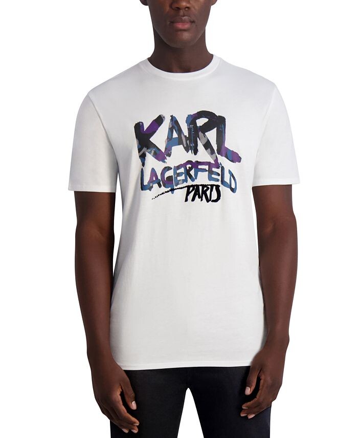 

Мужская футболка узкого кроя с логотипом в стиле граффити KARL LAGERFELD PARIS, белый