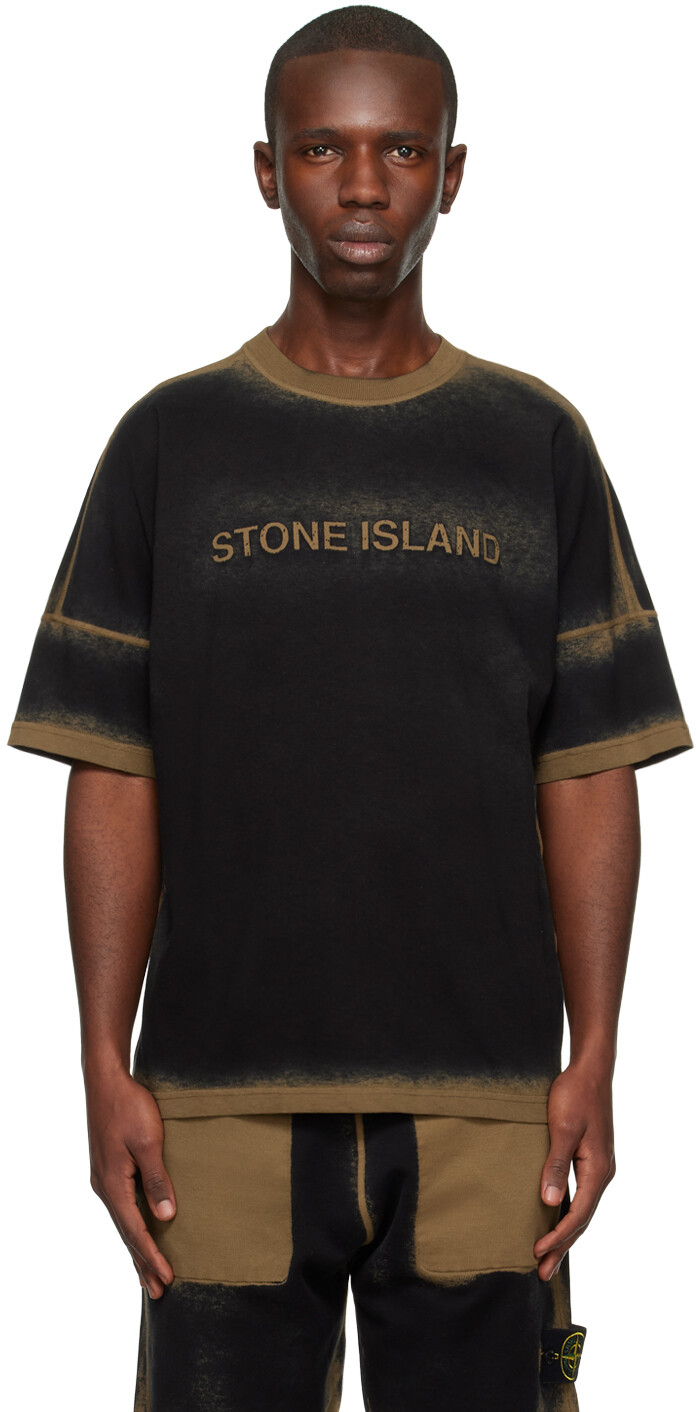 

Черно-серая футболка с принтом Stone Island, Черный