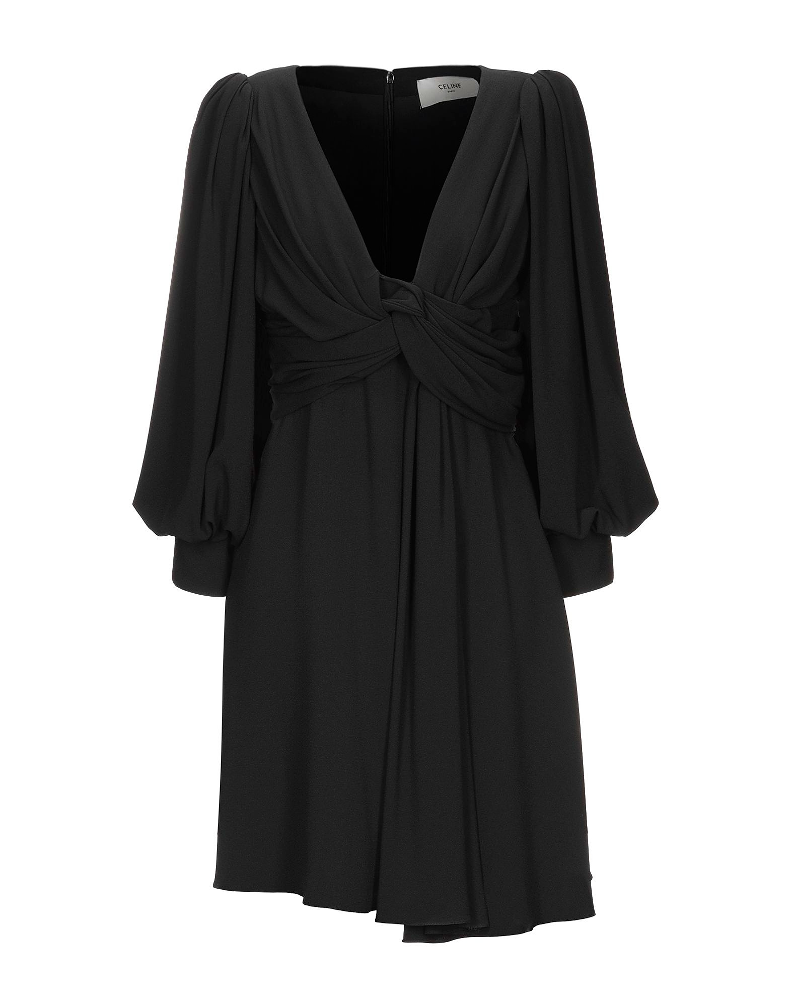Платье короткое Celine, черный платье миди с v образным вырезом длинным рукавом фонариком и оборками