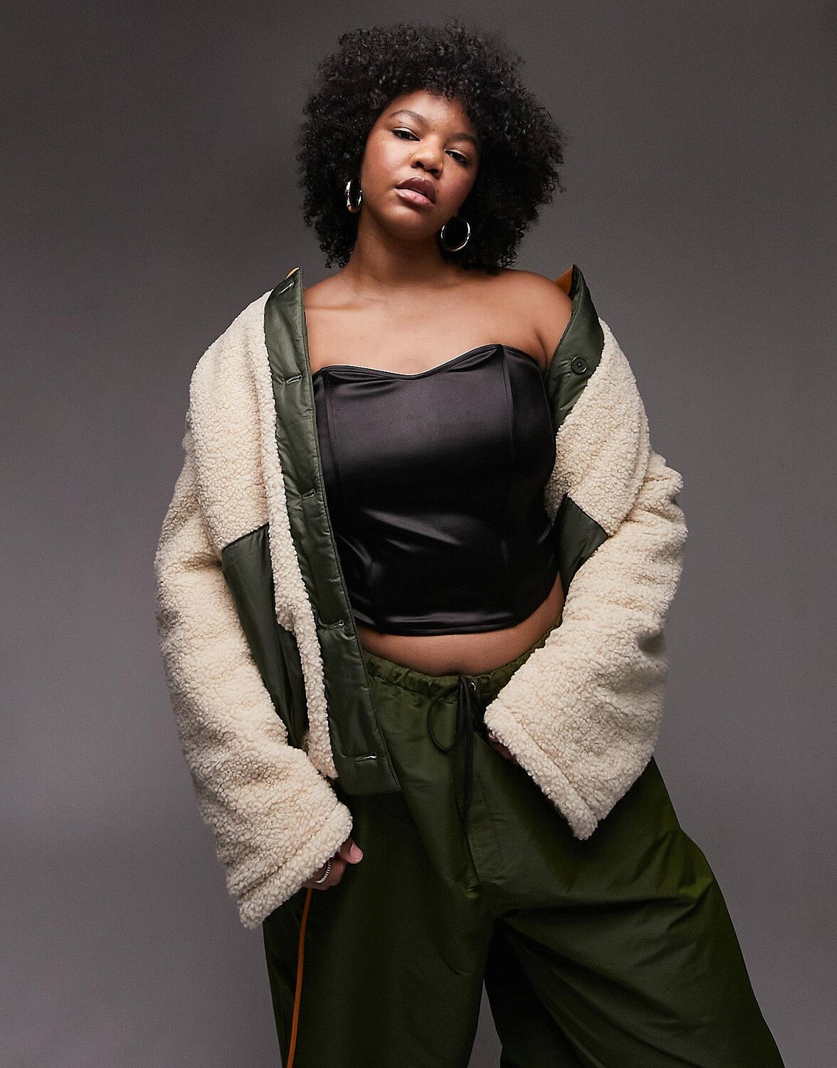 

Оранжево-кремовая стеганая куртка Topshop Curve с двусторонним боргом, Оранжевый