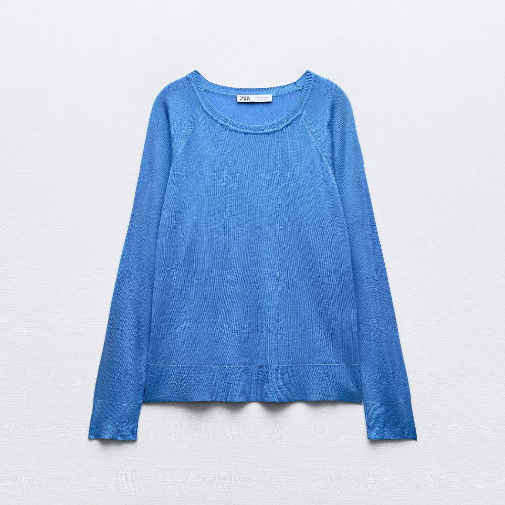 Свитер Zara Plain Fine Knit, синий поло zara plain fine knit экрю