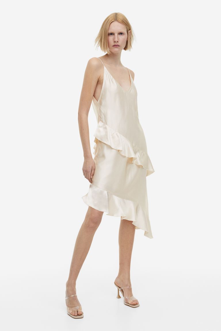 Атласное платье-комбинация с воланами H&M, крем атласное платье с воланами в нижней части t skirt aw18 07 0489 fs бежевый 44