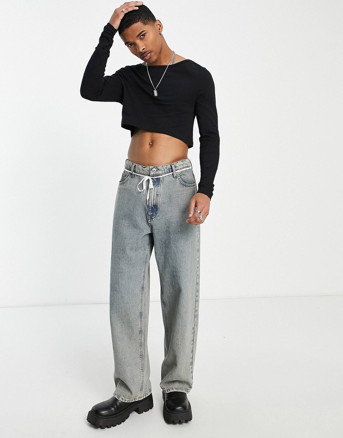 

Черная укороченная футболка с длинными рукавами ASOS DESIGN, Черный