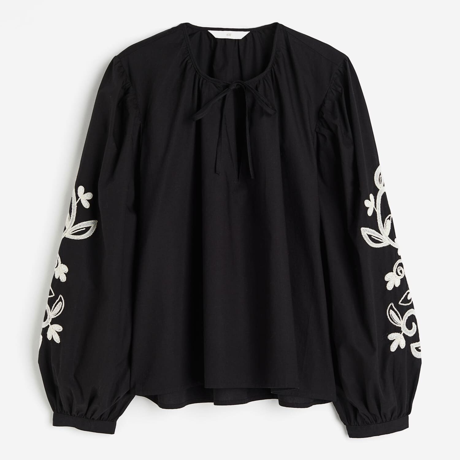 

Блуза H&M Embroidered, черный/белый