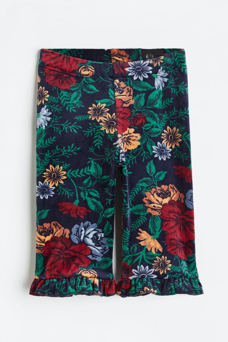 

Расклешенные велюровые леггинсы H&M, темно-синий/цветы
