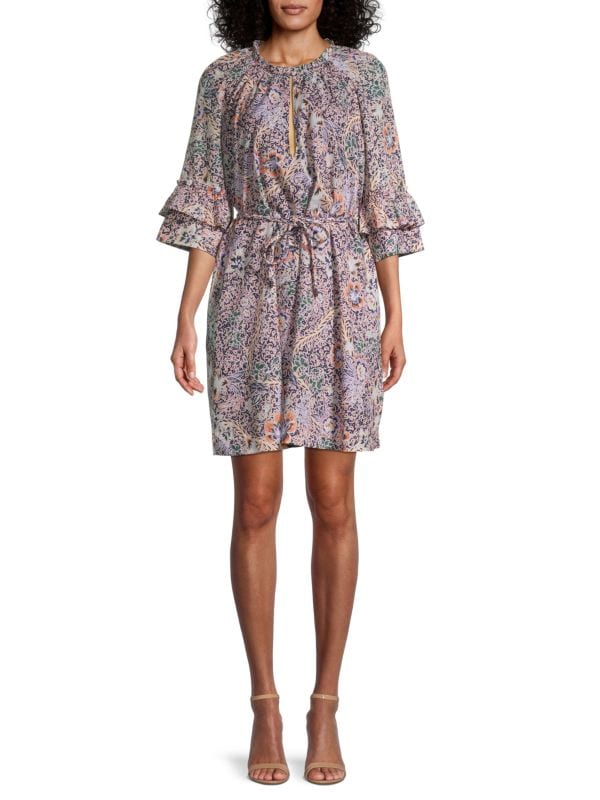 Платье serafina с цветочным принтом и расклешенными рукавами Rebecca Minkoff Multi платье струящееся с цветочным принтом длинное 54 фиолетовый