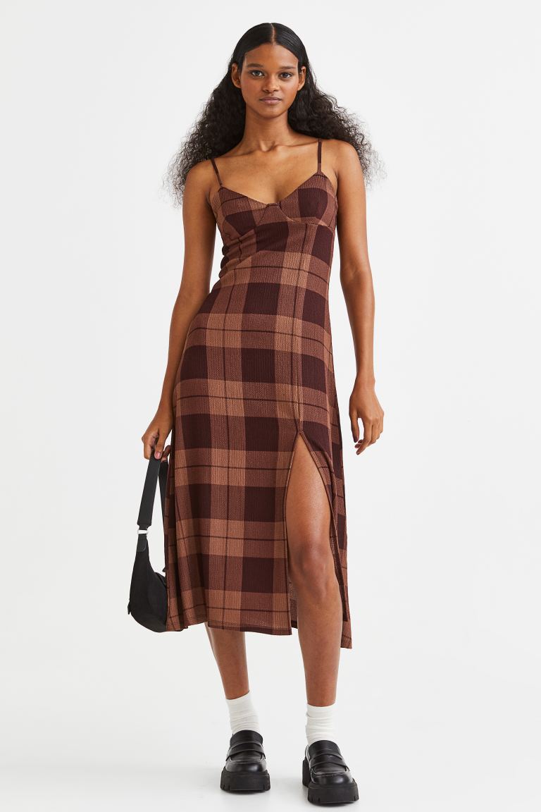 Платье без бретелек H&M, коричневый/клетчатый