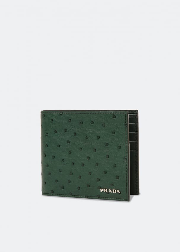 

Кошелек PRADA Ostrich leather bi-fold wallet, зеленый