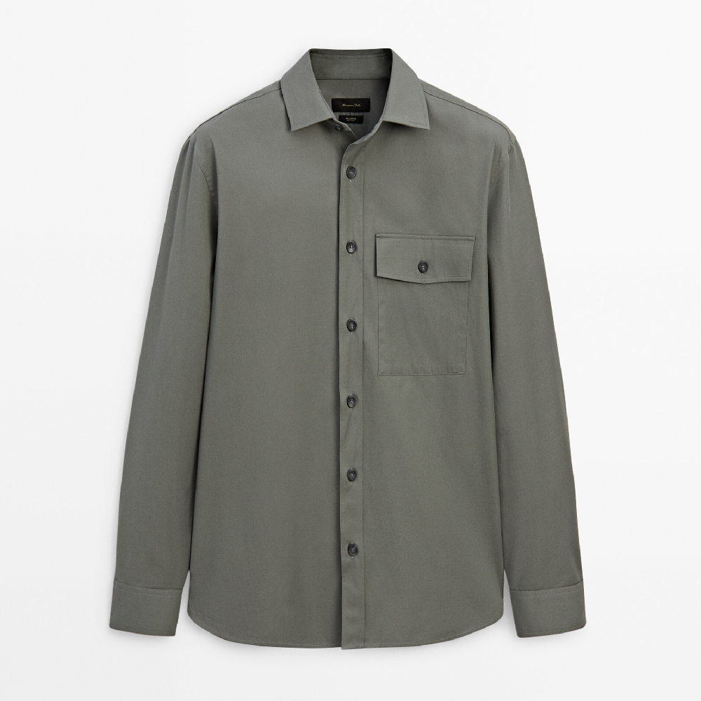 Рубашка Massimo Dutti Cotton With Chest Pocket, зеленый рубашка zara cotton with pocket голубой