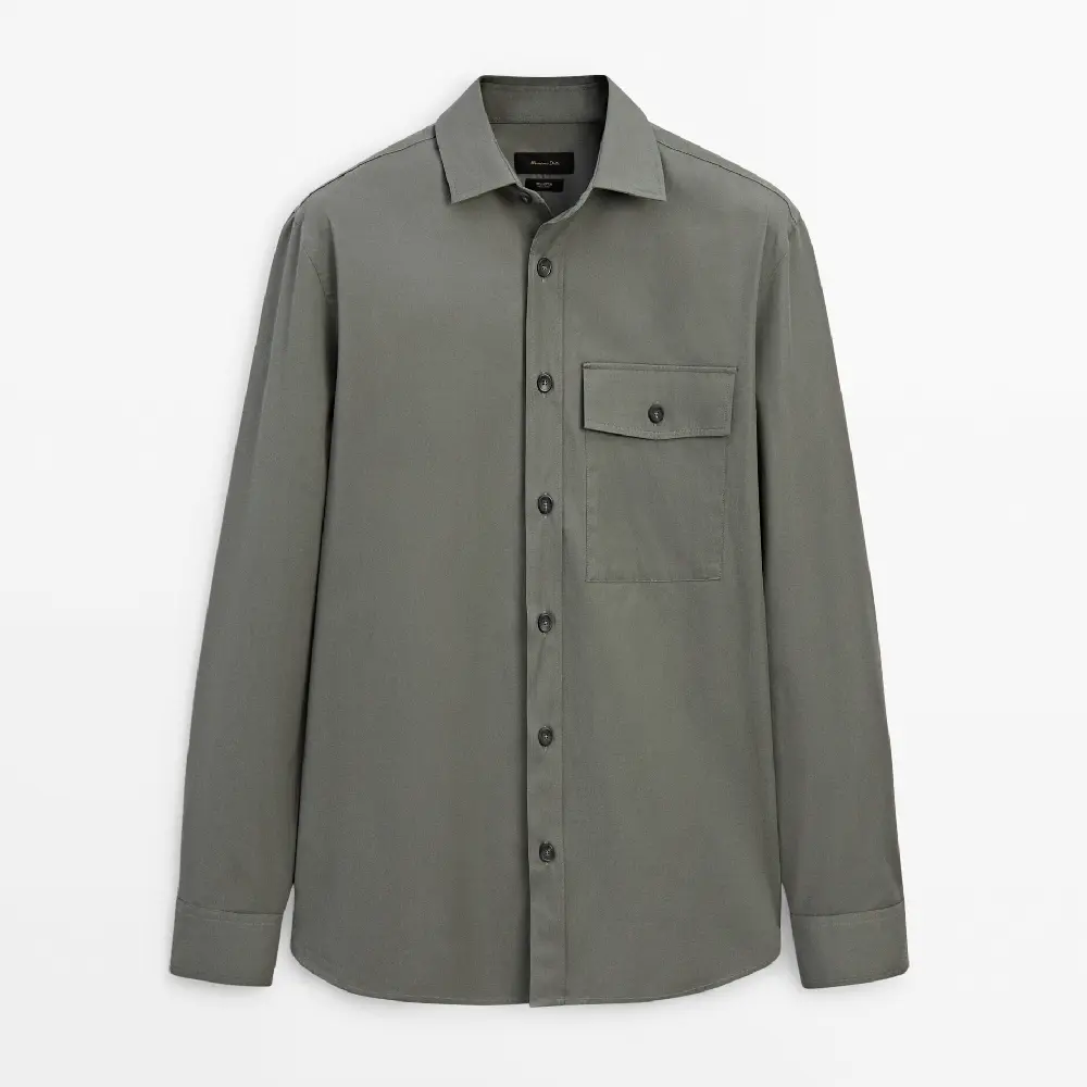 Рубашка Massimo Dutti Cotton With Chest Pocket, зеленый рубашка zara cotton with pocket голубой