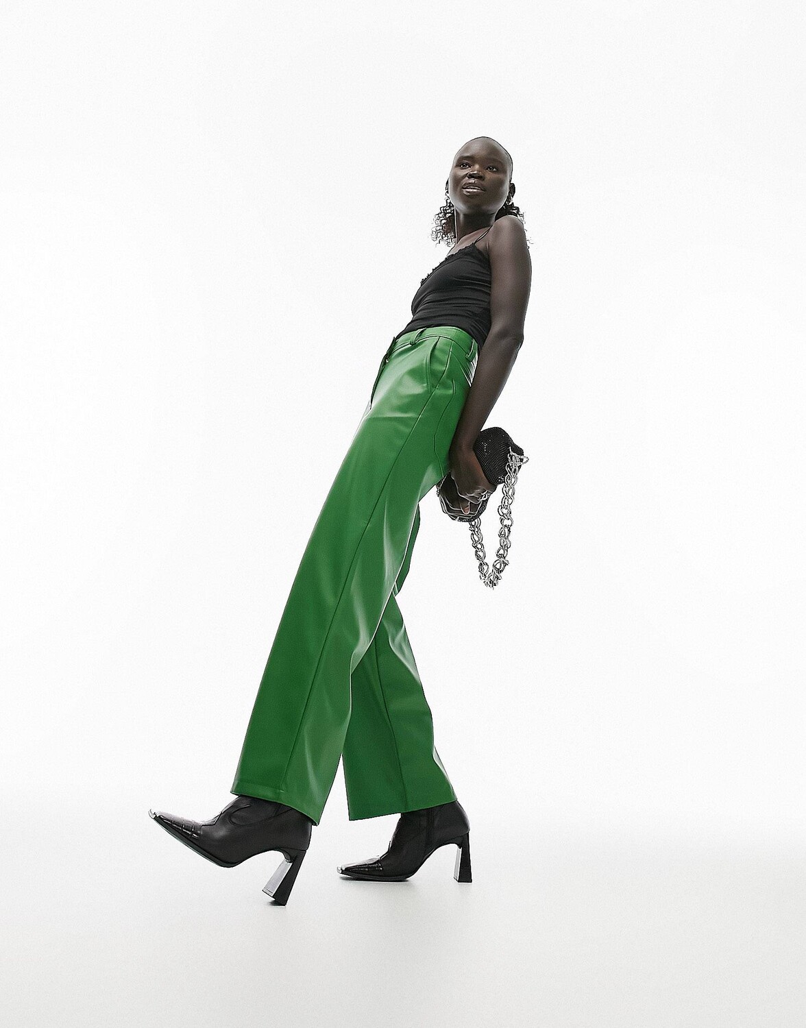 

Зеленые широкие брюки из искусственной кожи Topshop Petite, Зеленый