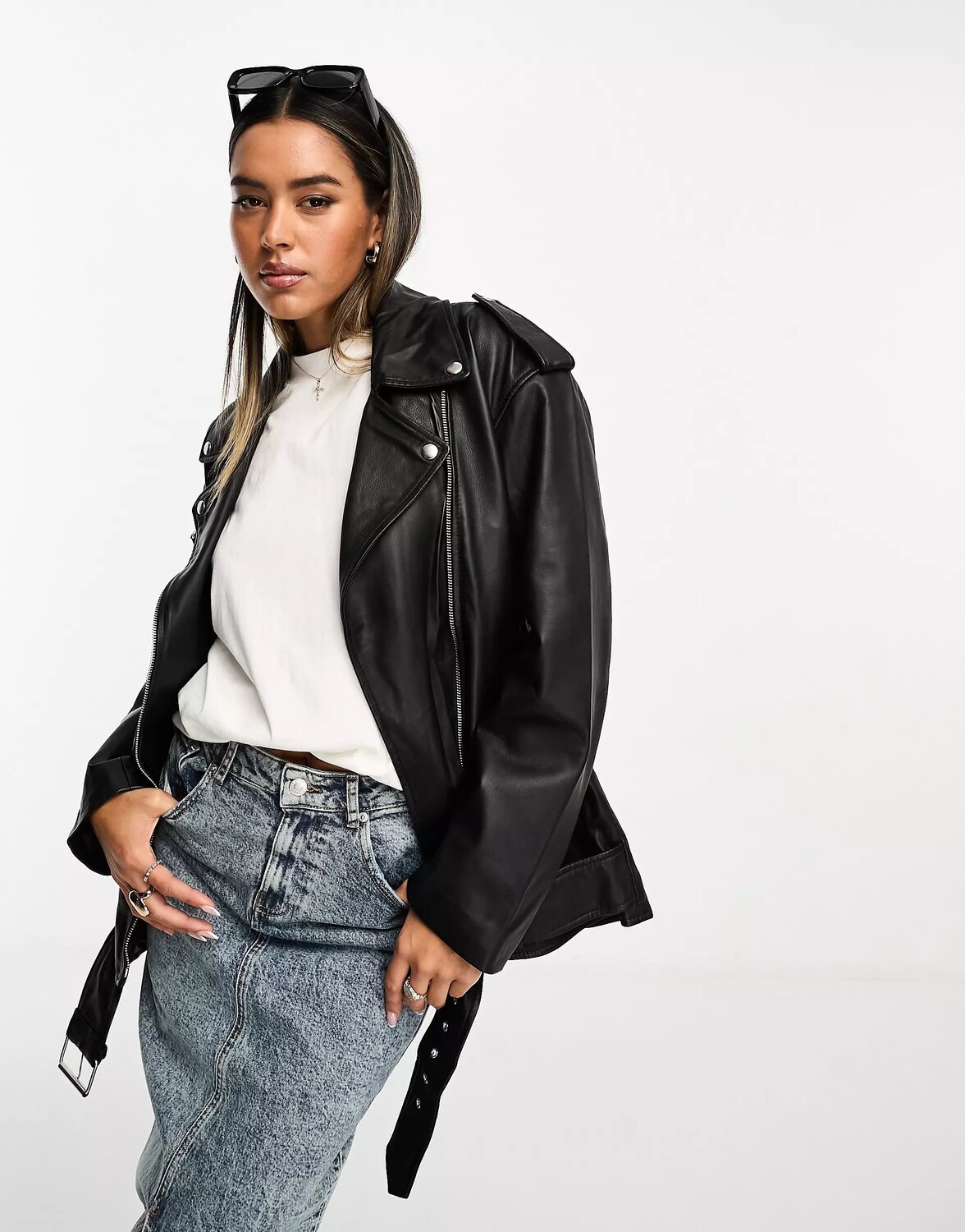 

Куртка Asos Design Premium Real Leather Clean Biker, черный
