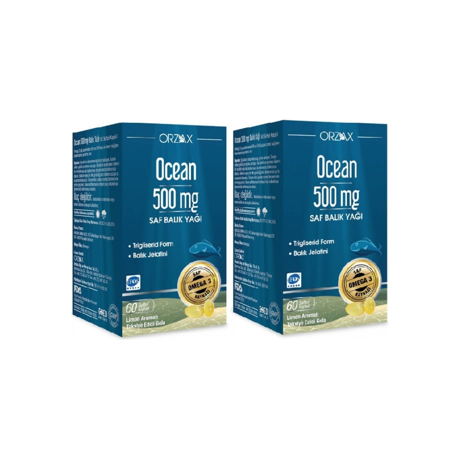 Рыбий жир Ocean Pure 500 мг, 2 упаковки по 60 капсул рыбий жир с омега 3 со вкусом лимона now foods 200 мл