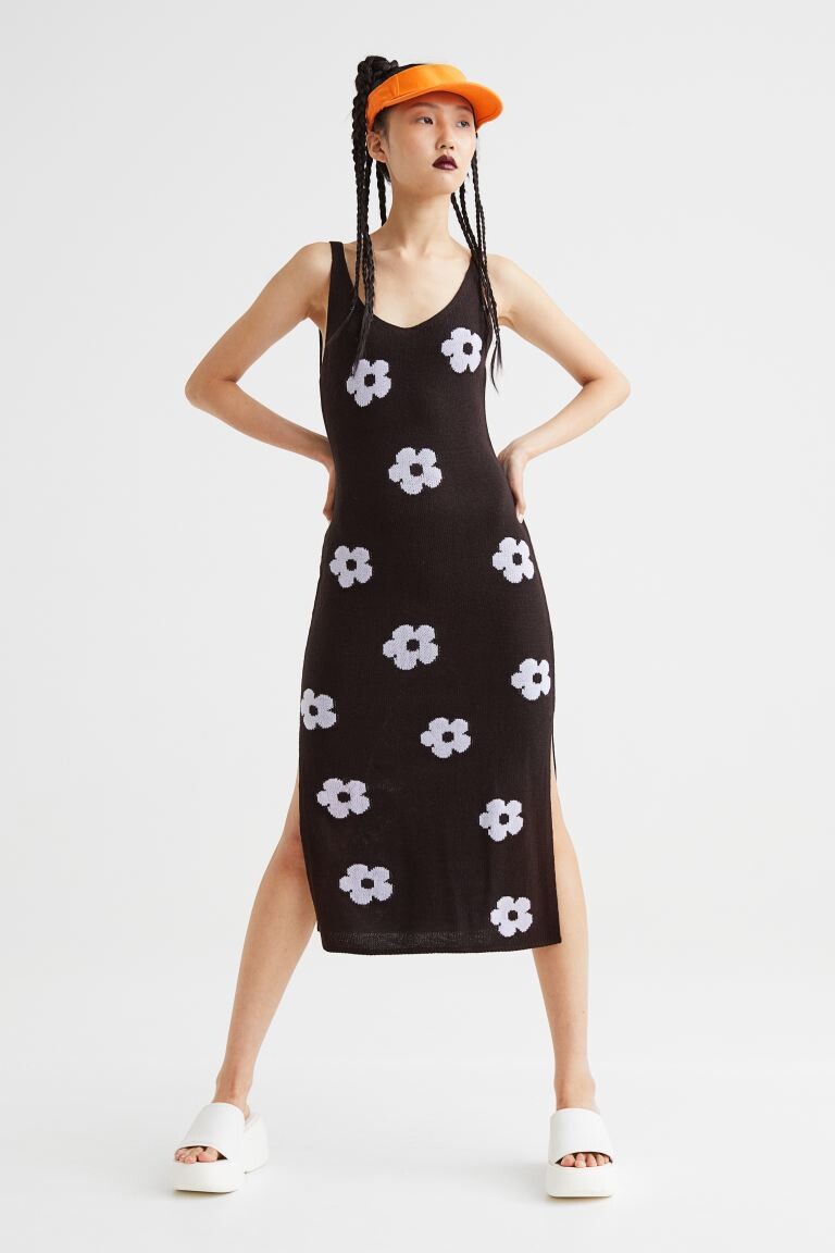 

Вязаное платье H&M, черный/цветы