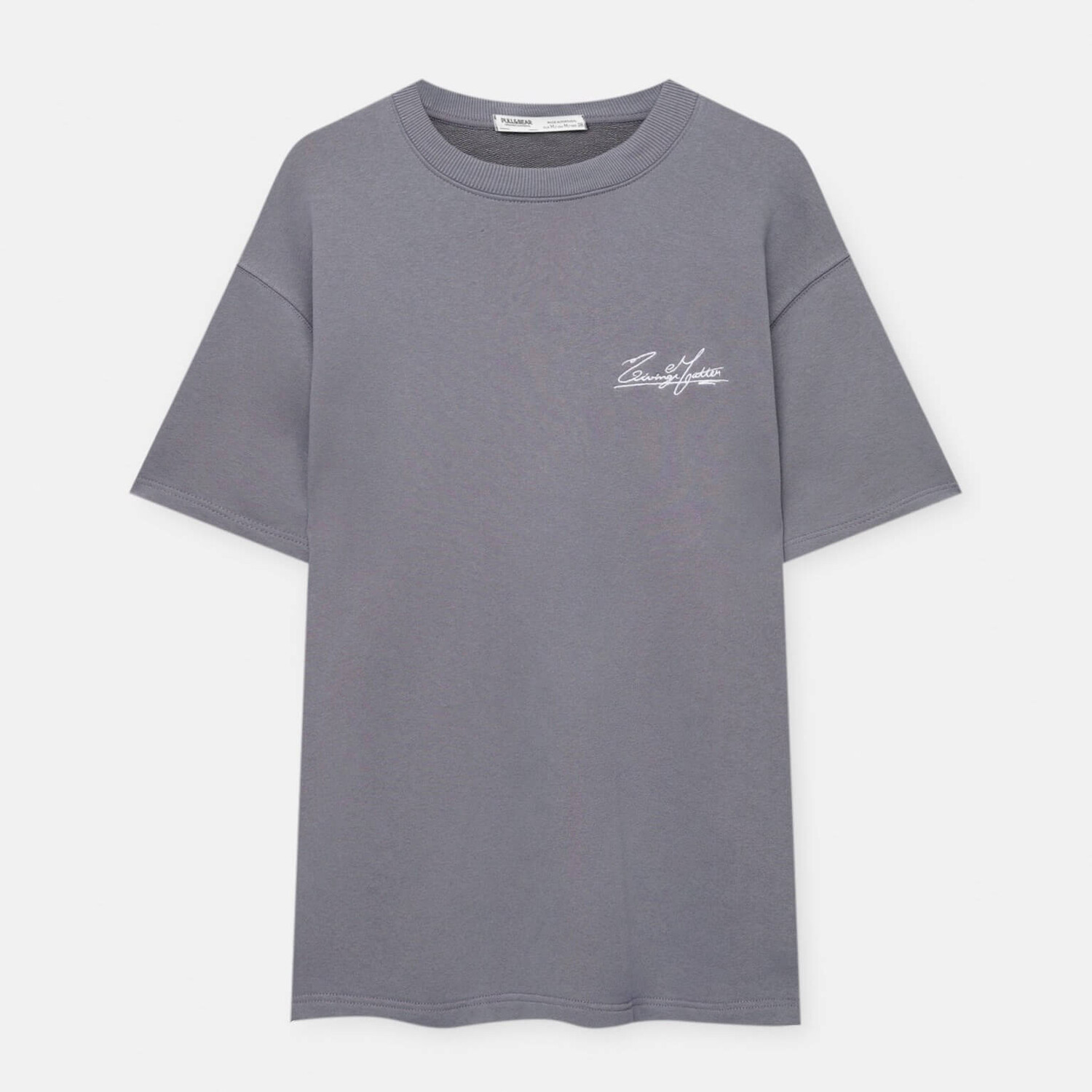 

Футболка Pull&Bear Plush With Contrast Embroidery, серый
