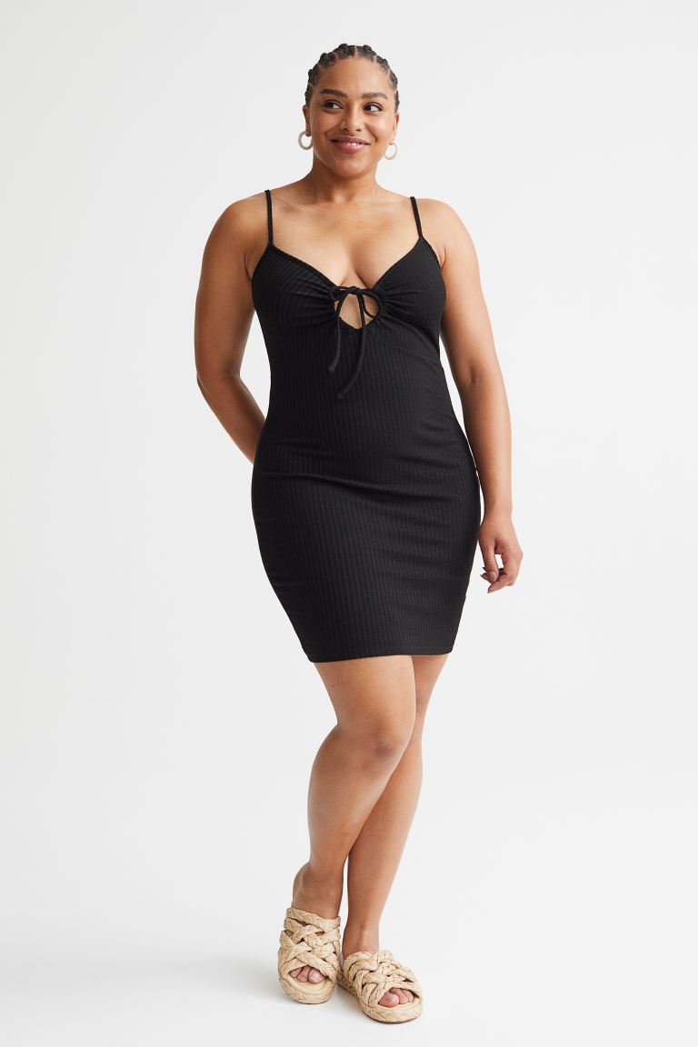 Облегающее платье из трикотажа в рубчик H&M, черный облегающее платье из трикотажа в рубчик h