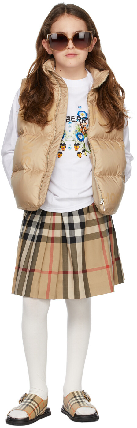 

Детская бежевая юбка в клетку со складками Burberry