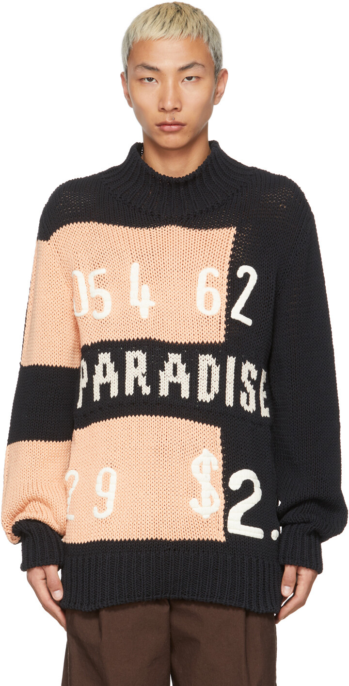 

Темно-синий жаккардовый вязаный свитер Jil Sander