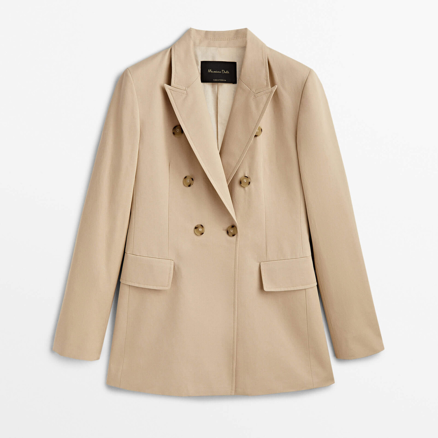 

Пиджак Massimo Dutti Double-breasted Blazer, светло-бежевый