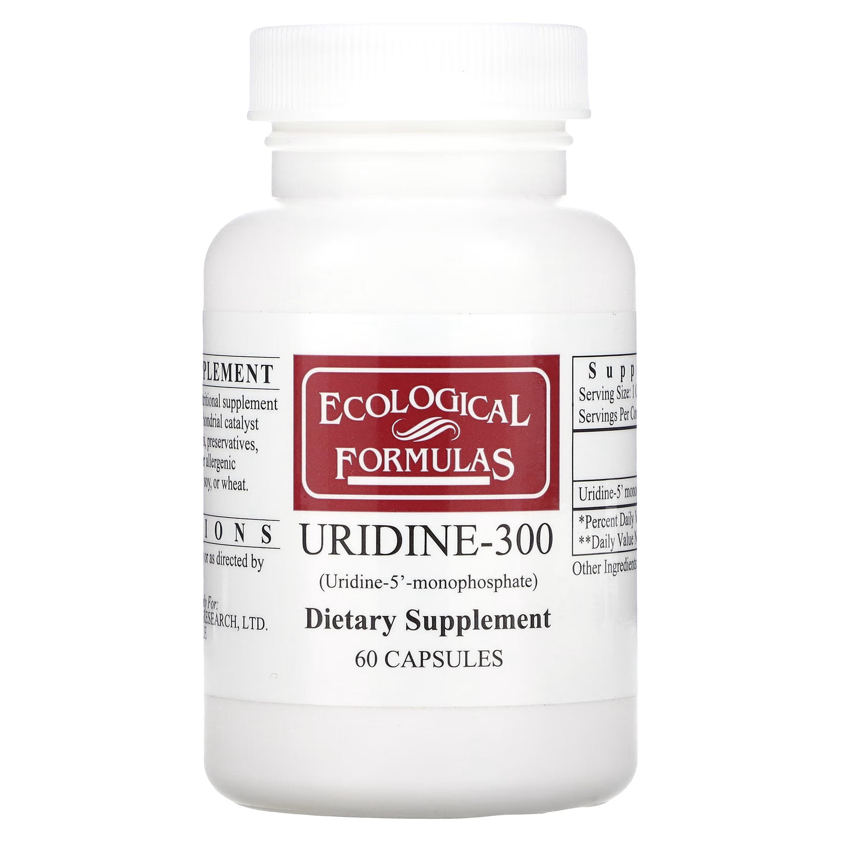 Ecological Formulas, Уридин-300, 60 капсул ecological formulas аллитиамин витамин в1 50 мг 250 капсул