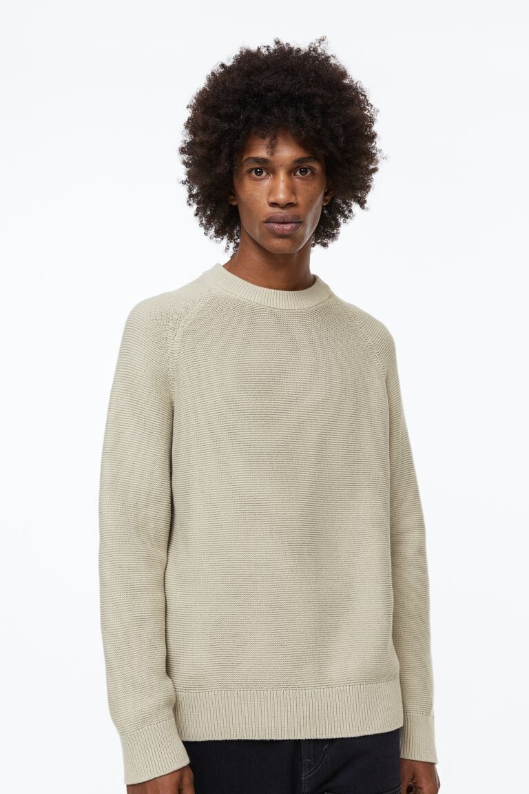 

Хлопковый свитер классического кроя H&M, светло-бежевый