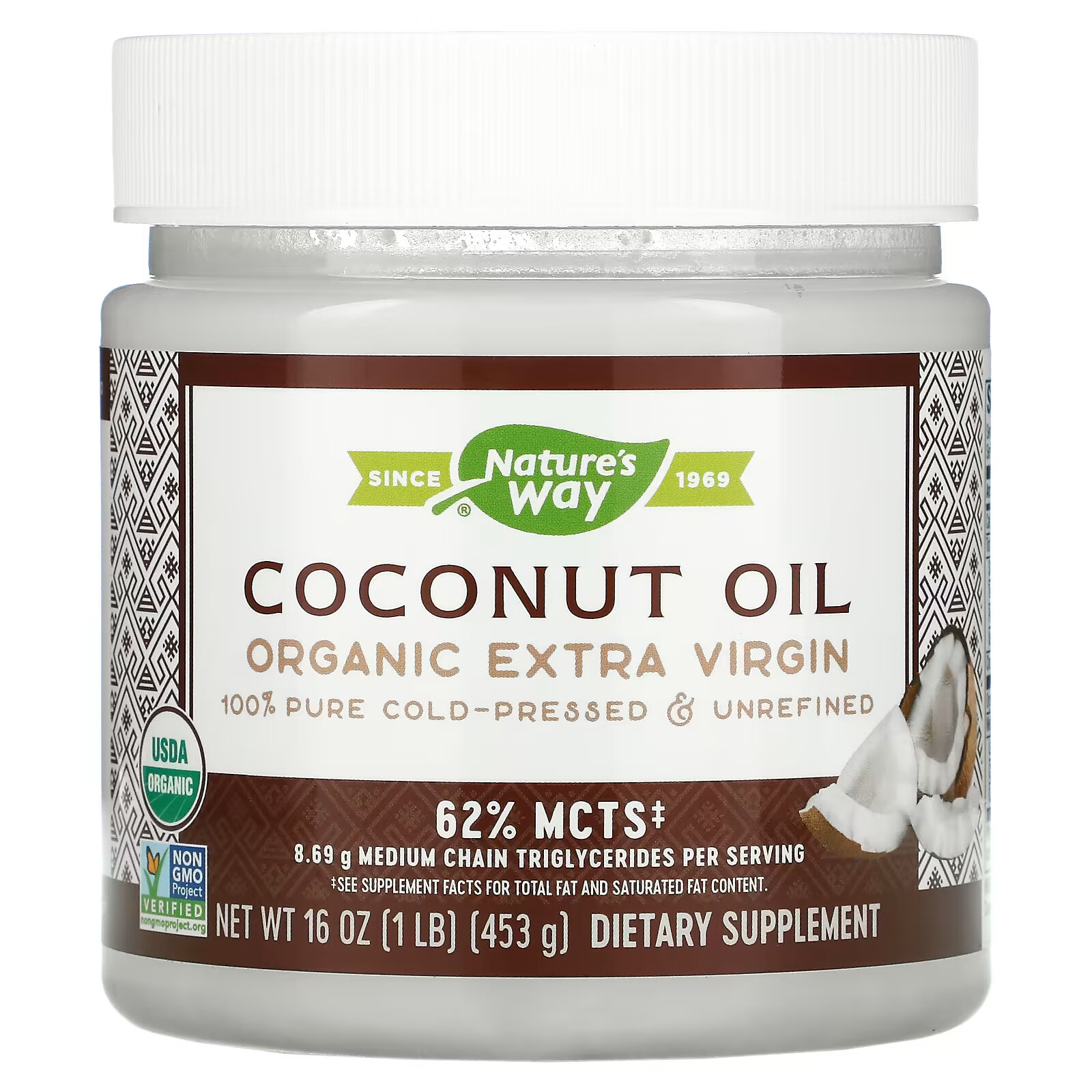 Nature's Way, органическое нерафинированное кокосовое масло высшего качества, 453 г (16 унций) spectrum essentials органическое нерафинированное кокосовое масло 443 мл 15 жидких унций