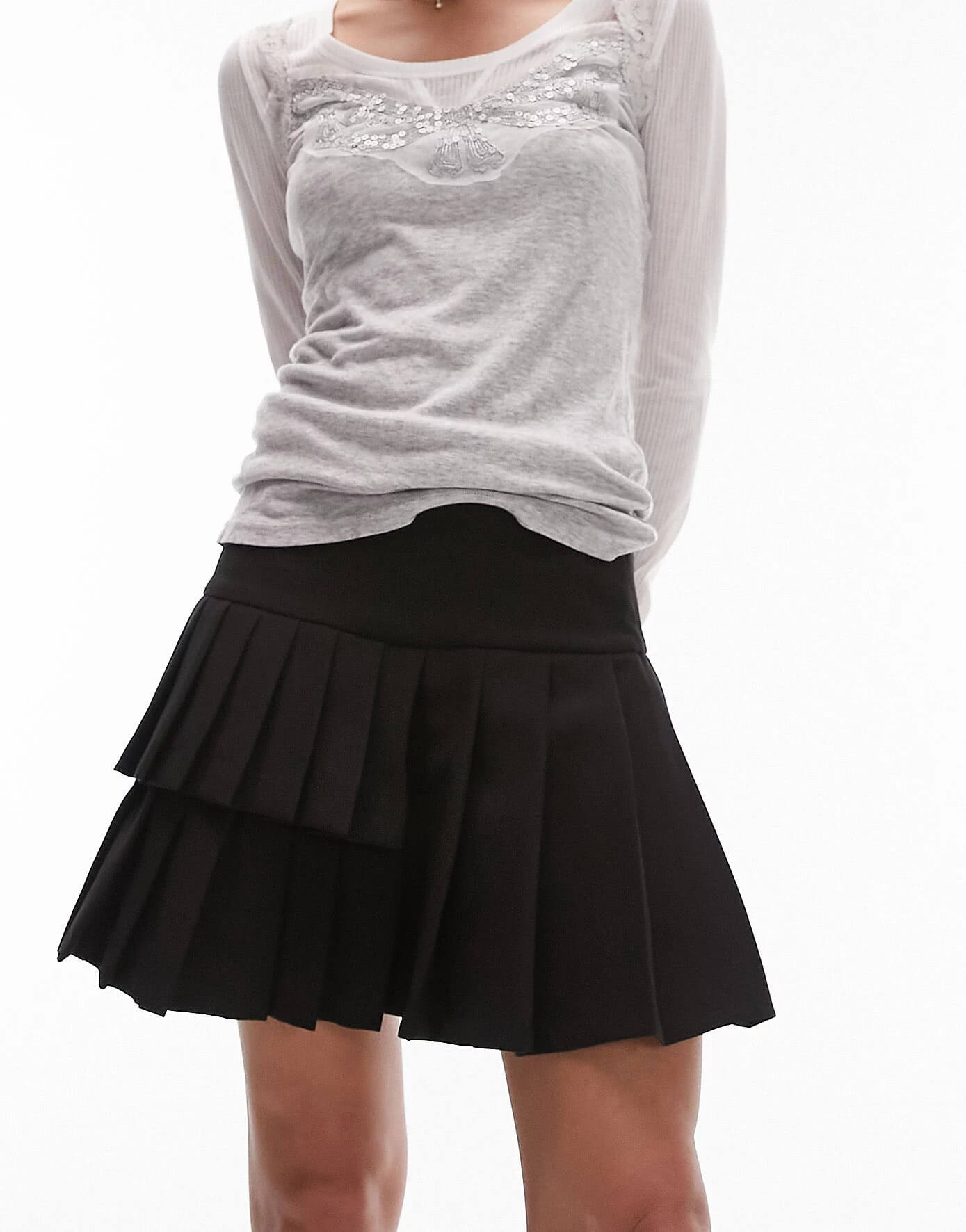 Юбка Topshop Mini Pleated Tennis, черный женская плиссированная мини юбка из пу кожи с высокой талией