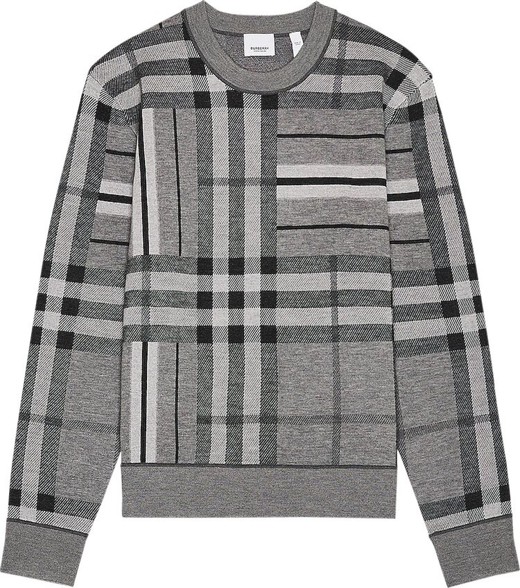 

Свитер Burberry Check And Stripe Wool Jacquard Sweater 'Flint Melange', серый