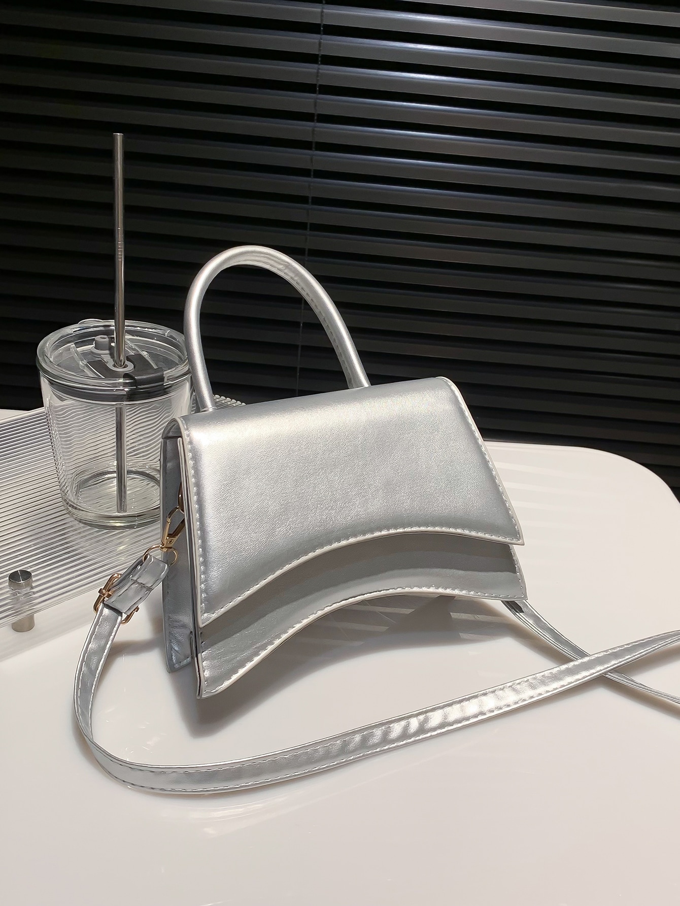 Модная однотонная мини-сумка с клапаном, серебро
