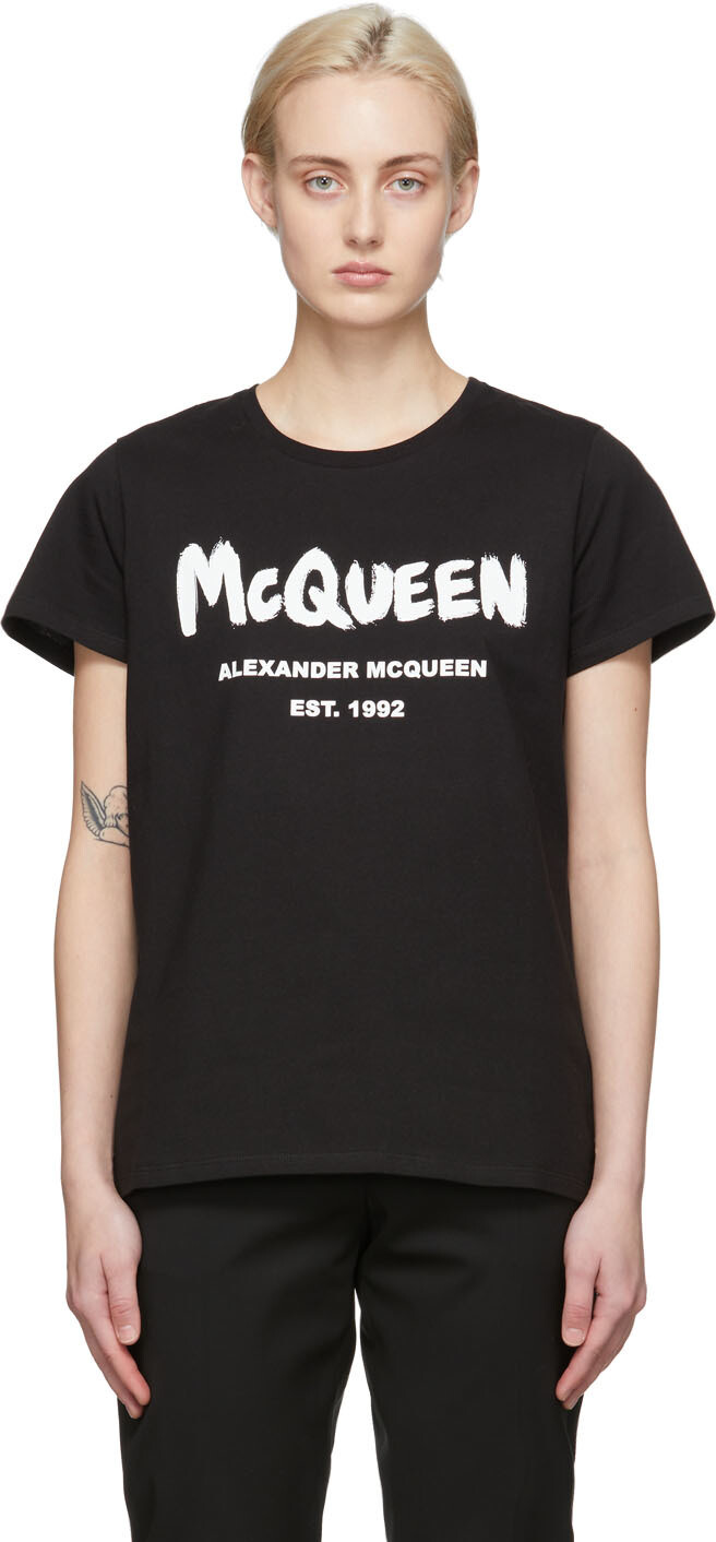 

Черная футболка с граффити Alexander McQueen, Черный