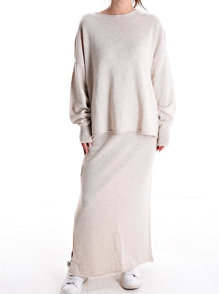 

Oversized Cashmere Blend Coord на резинке с разрезом, бежевый