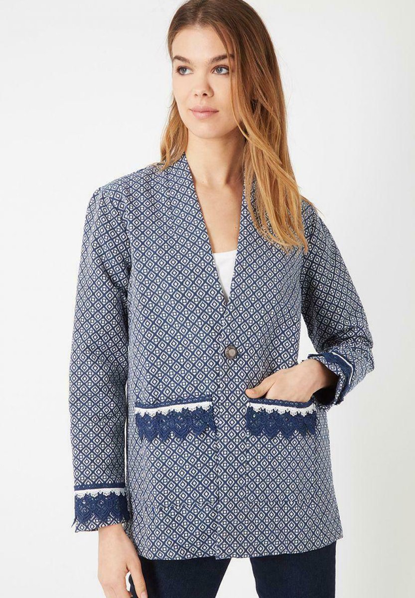Пальто короткое La Morena с кружевными вставками, синий