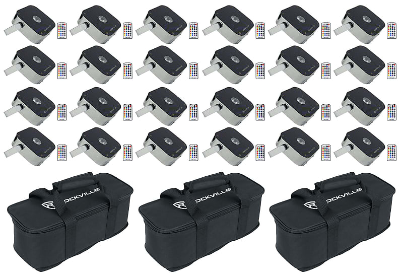 цена Комплект 24 Rockville MINI RF1 RGBWA + UV DJ / Party Wash Lights + беспроводной контроллер DMX + сумки MINI RF1 + Rockforce W2 + MINI RF BAG