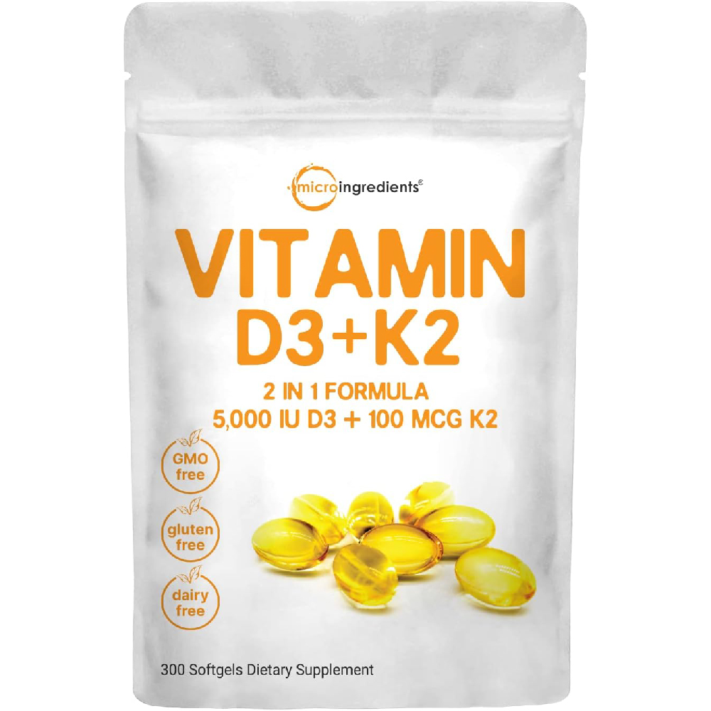Витамин D3 и K2 MK-7 Micro Ingredients 5000 МЕ, 300 капсул комплекс витаминов k2