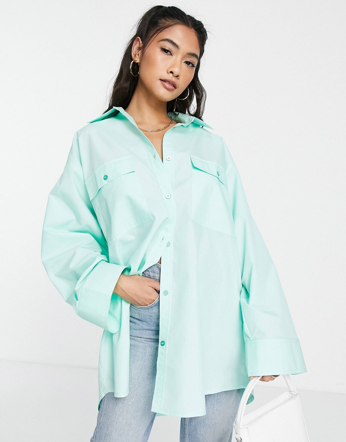 

Мятная рубашка оверсайз с широкими манжетами ASOS DESIGN
