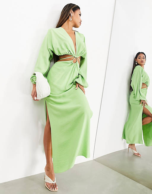 Яблочно-зеленое платье миди с вырезами ASOS EDITION