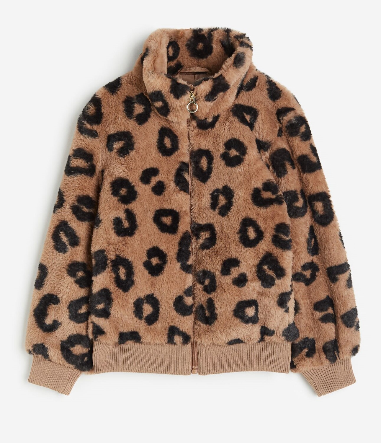 

Куртка H&M Leopard Print Fluffy, бежевый, черный
