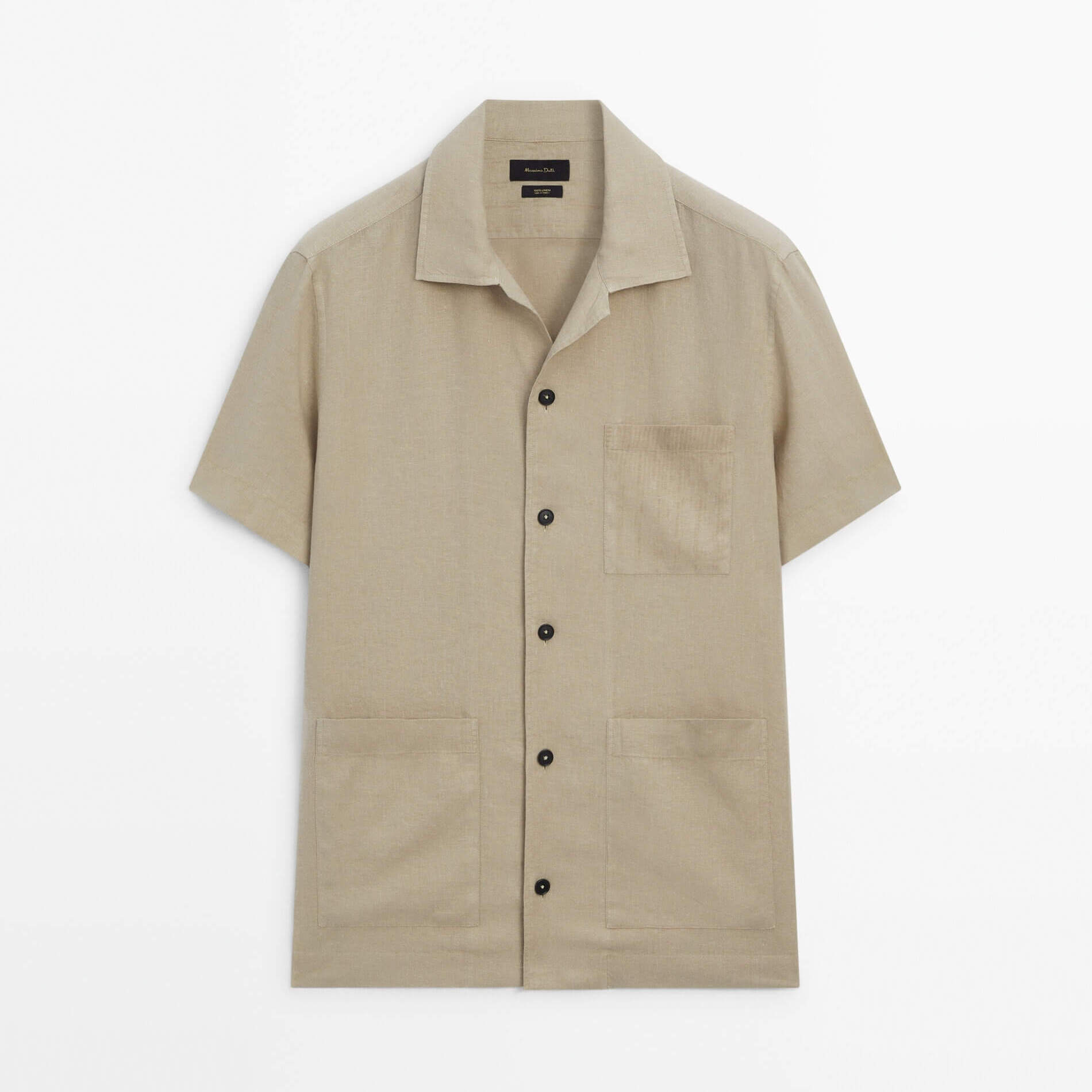 Рубашка Massimo Dutti Short Sleeve Linen With Pockets, бежевый