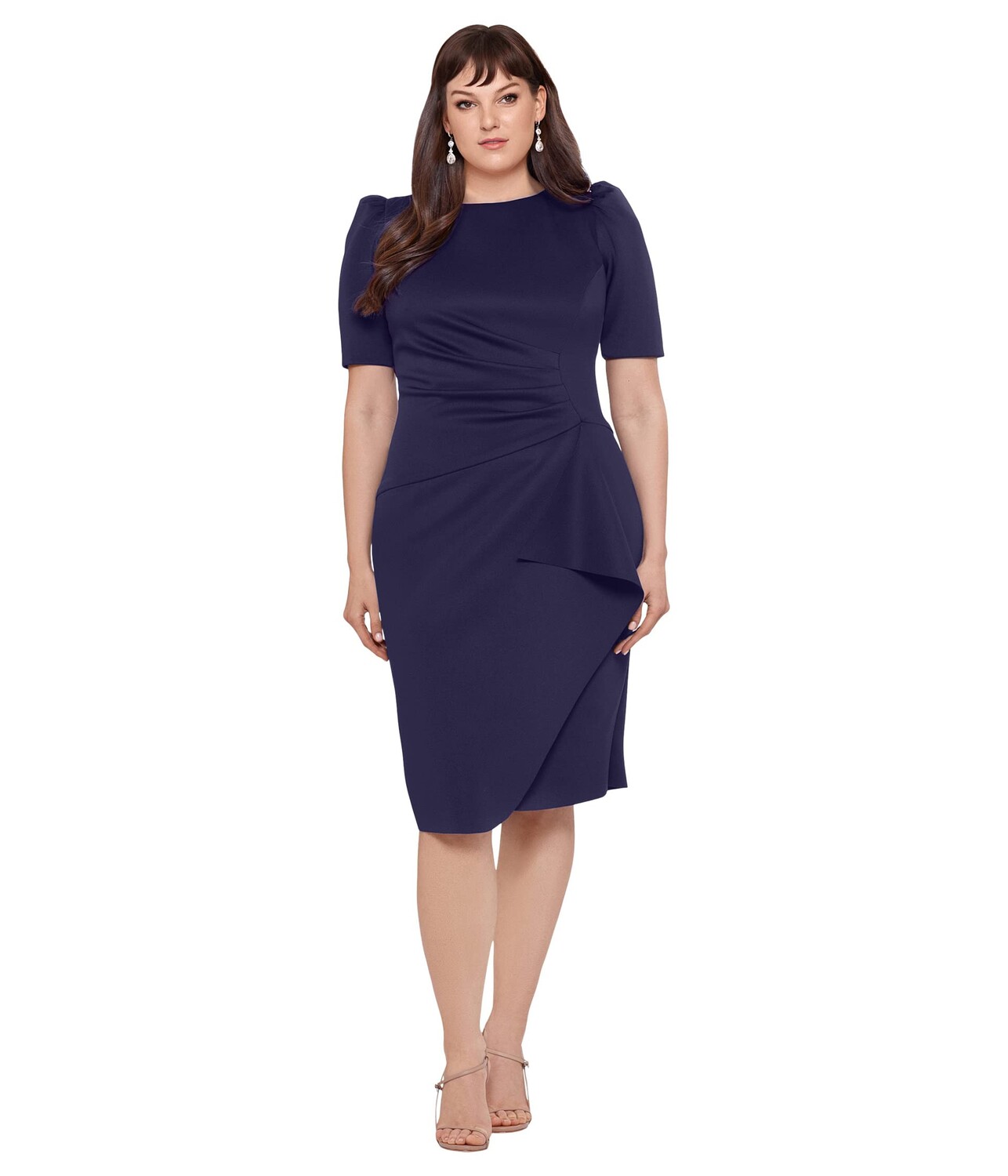 

Платье XSCAPE, Plus Size Shift 3/4 Sleeve Scuba Side Ruched