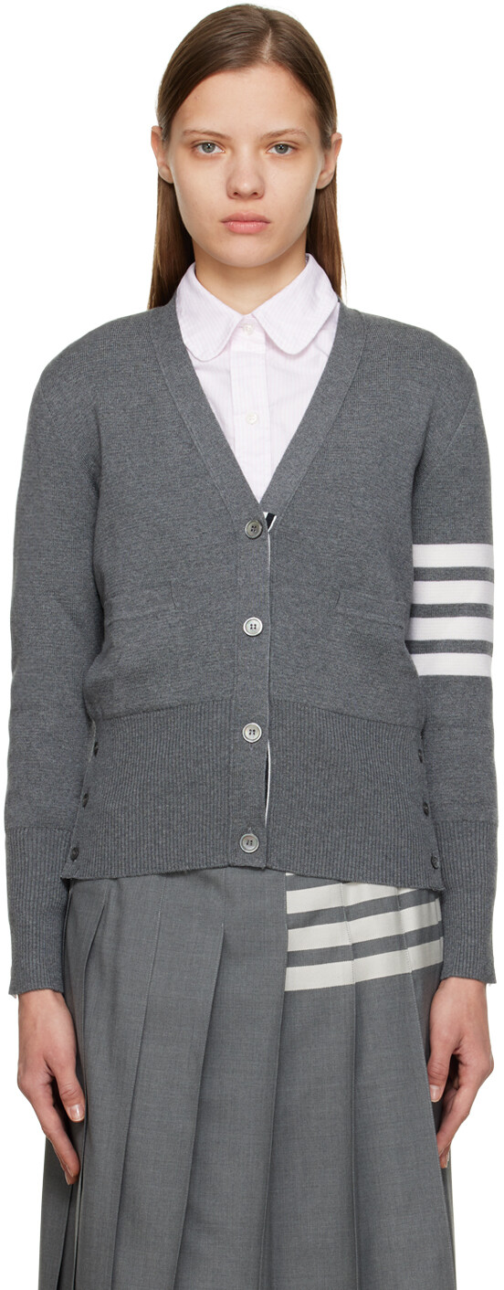 

Серый кардиган с 4 полосами Thom Browne