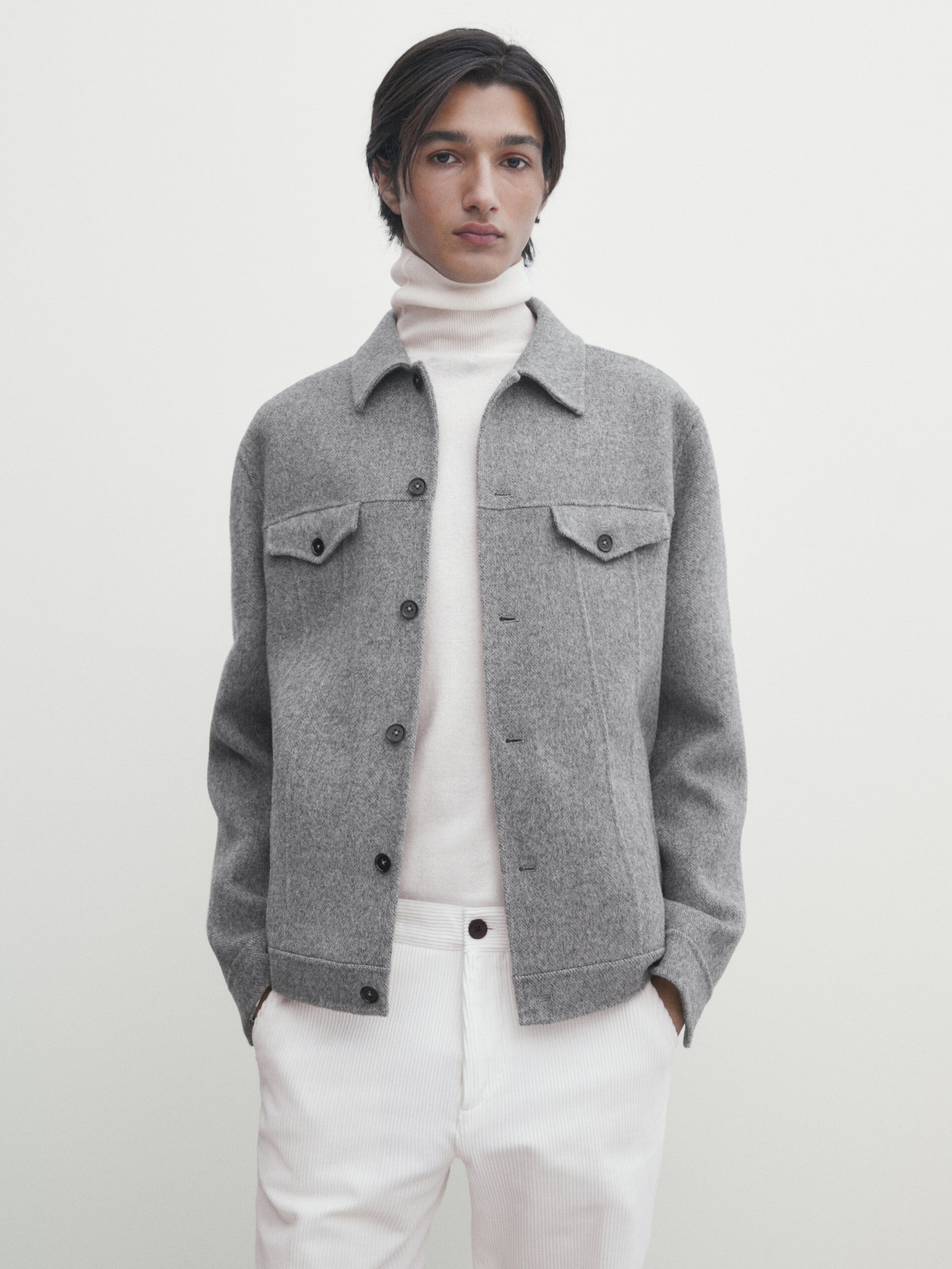 Куртка-рубашка Massimo Dutti Double-faced Wool, серый куртка zara wool double faced тёмно синий