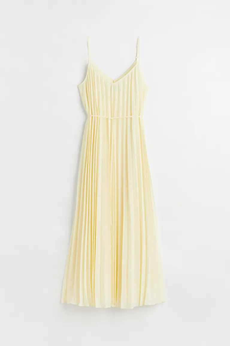 Yellow pleated deals dress h&m