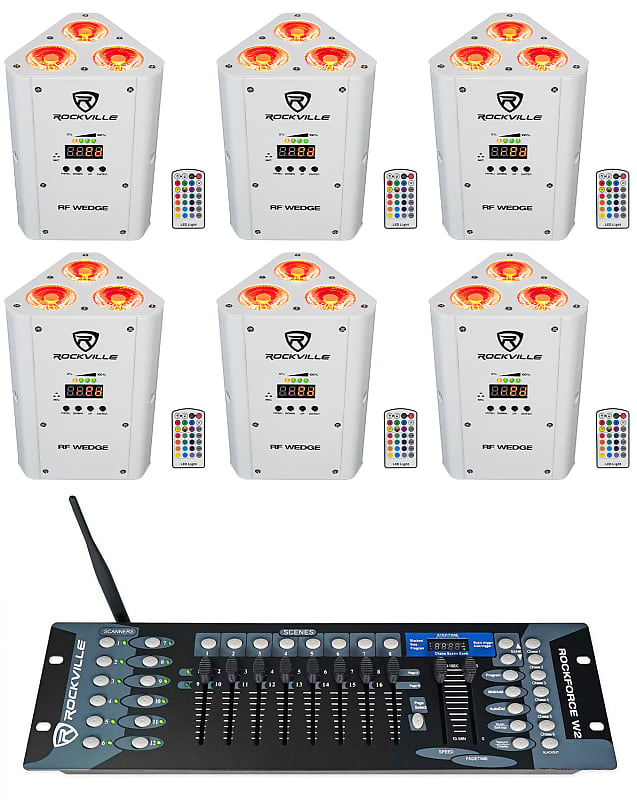Комплект Rockville RF WEDGE WHITE RGBWA + UV Батарея Wireless DMX Up Lights + Контроллер RF WEDGE WHITE + Rockforce W2